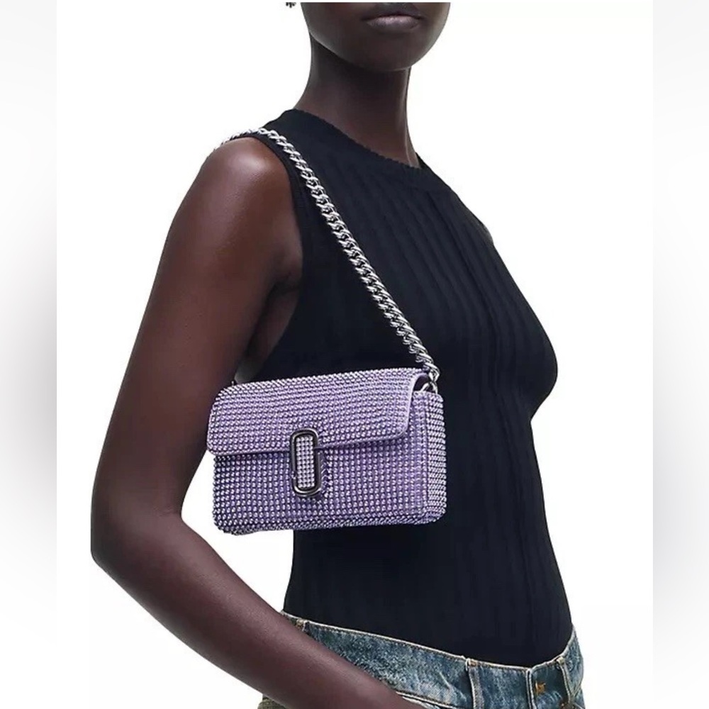 New! MARC JACOBS The Rhinestone J Marc Logo Crystal Shoulder Bag in Wisteria - Picture 7 of 13